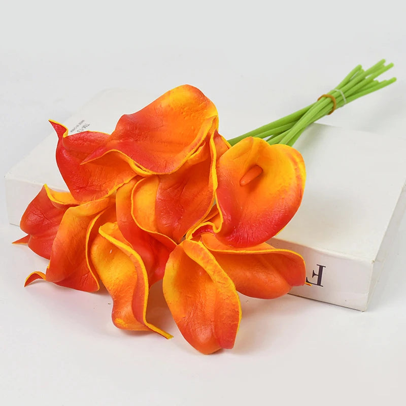 artificial calla lily flower bouquet - real touch, white, 5/10pcs, pu material, bridal wedding decor, home party display, indoor anniversary baby shower essentials