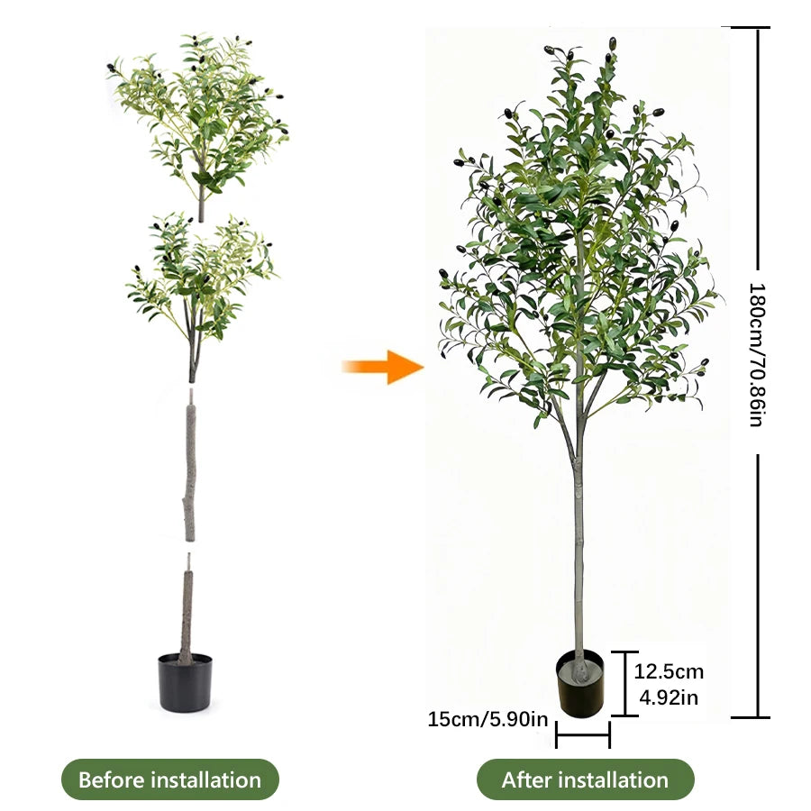 artificial olive tree with pot, 4-6 ft tall fake plant, realistic fruit, indoor outdoor decoration for home office, halloween christmas décor, floor standing
