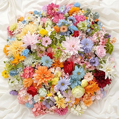 Assorted Silk Artificial Flower Heads for Home Decoration, DIY Crafts, Wedding Anniversary, Baby Shower, Indoor Use - 20/52 Pieces
