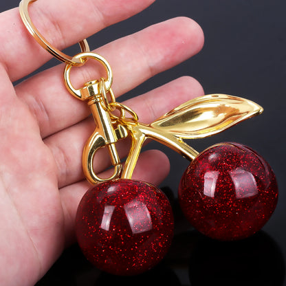 B0CYYYYK6Q Fashion Delicious Red Cherry Keychain Summer Fruits Cherries Pendant Keyring For Women Men Jewelry Bag Accessories Gift