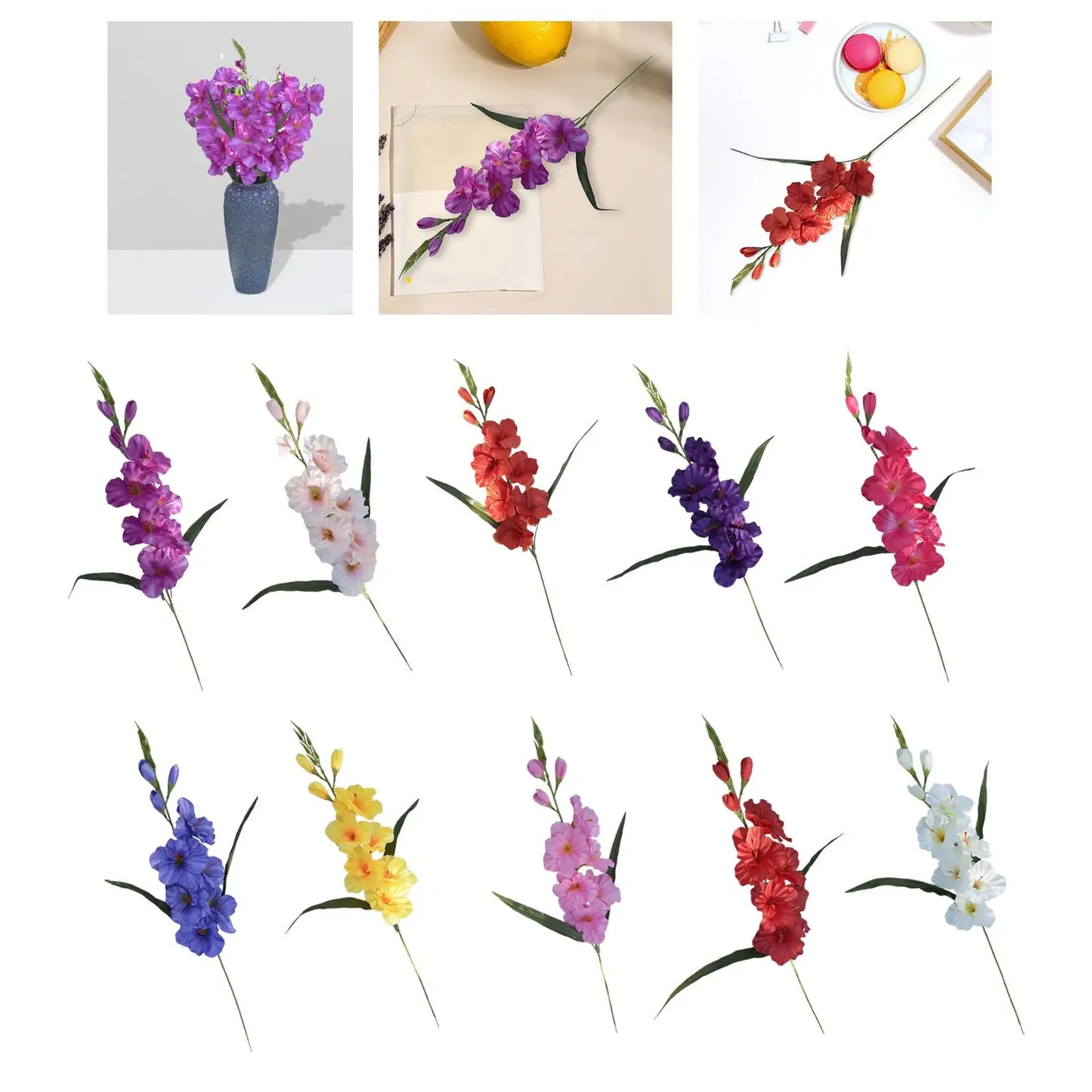 artificial gladiolus silk flower branches for wedding, party, office, valentine's, home decor, table centerpieces, anniversary, outdoor, vase filler, gift idea