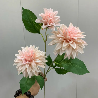 Artificial Dahlia Flowers with 3 Heads Long Branch Silk for Home Wedding Decor, Bedroom Decoration, Party and Indoor Events - Elegant, Lifelike Floral Arrangement