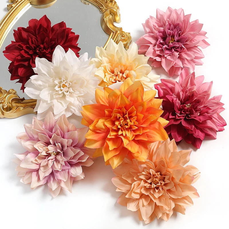 artificial dahlia & chrysanthemum flower heads, 5/10pcs, 15cm, silk diy home decor, bridal bouquet accessories, party, anniversary, indoor decoration