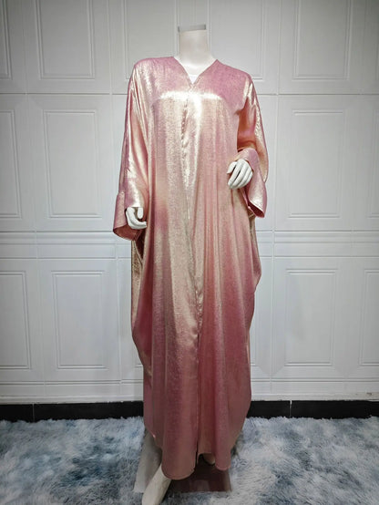 Shiny Satin Batwing Abaya Caftan Open Abayas Luxury Kaftan Robe for Women - Elegant Lightweight Kaftan with Batwing Sleeves for Casual and Formal Occasions