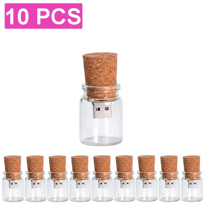 10PCS/LOT Drift Bottle USB Flash Drive 128GB 64GB Pendrive Glass Cork Memory Stick 32GB Custom LOGO Creative Gifts Unique Design USB Stick