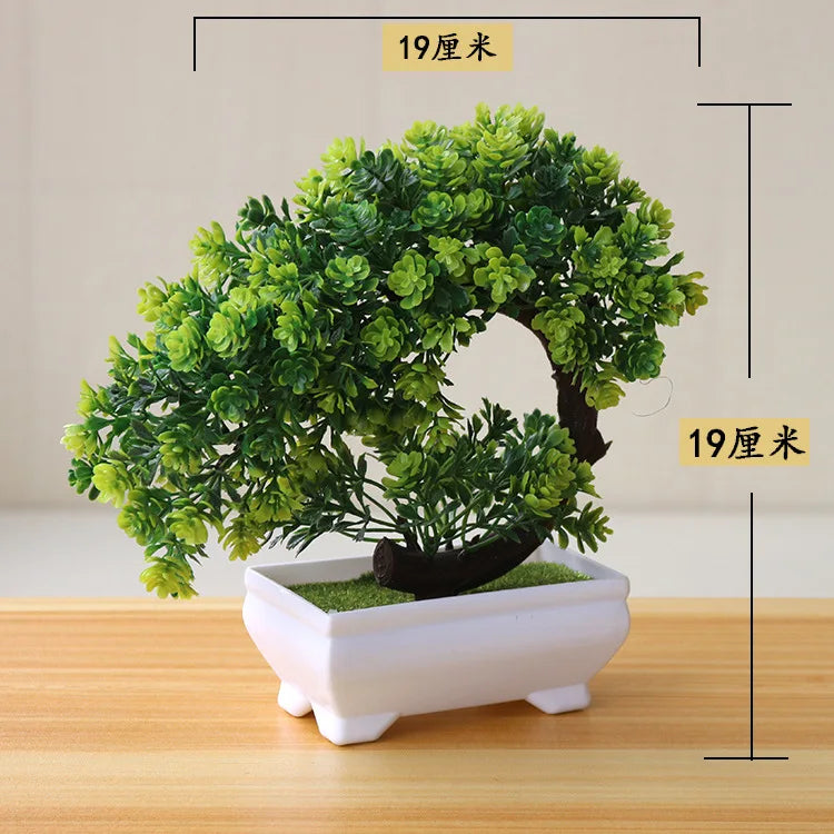 artificial bonsai tree decorative plant, plastic fake flowers with pot, desktop ornament for home, office, hotel, garden, anniversary, and exhibition use