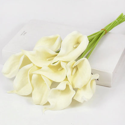Artificial Calla Lily Flower Bouquet - Real Touch, White, 5/10Pcs, PU Material, Bridal Wedding Decor, Home Party Display, Indoor Anniversary Baby Shower Essentials