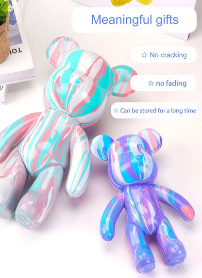 B0BR4ZKZCV DIY Fluid Bear Sculpture Handmade Bearbrick Doll Ornaments Violent Bear Graffiti Painting Parent-child Toy Gift Home Decoration