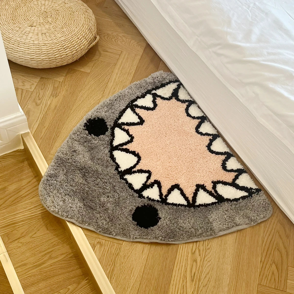 cool grey shark cute tufted rug flocked soft non-slip handmade carpet for home decoration simple housewarming gift idea cartoon style room mat
