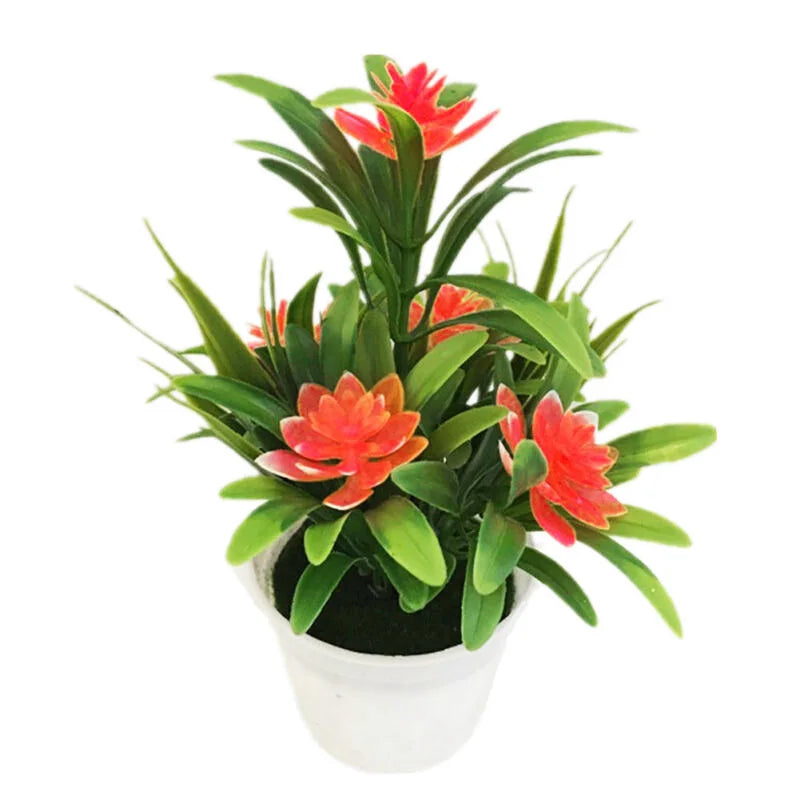 artificial flowers with pot for home office decor - plastic fake plants for indoor use, perfect for birthdays, housewarming, weddings and parties - decorative floral arrangement