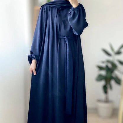 2/3 Piece Set Solid Color Muslim Dress Loose Long Sleeves Abaya Clothing for Women, Modest Fashion, Lightweight Ramadan Outfit, Elegant Prayer Dress with Pockets and Belt
