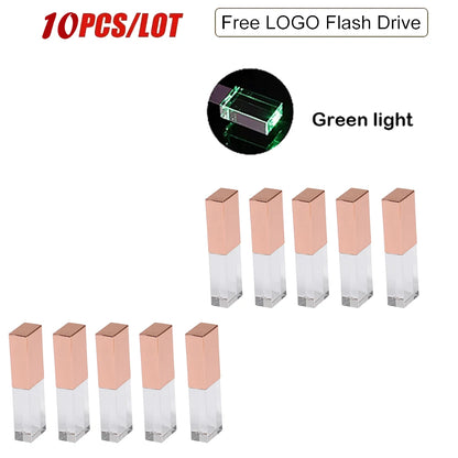 10 PCS LOT Golden Crystal USB Flash Drive 128GB 64GB Memory Stick Wedding Gifts Free Logo Custom 3D Laser Engraving U Disk Portable Storage Pen Drive