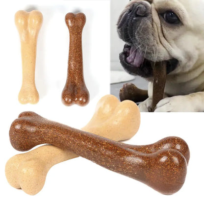 Durable Dog Chew Toy Bone - Strong Plastic & Bamboo Mix for Dental Health, Ideal for Teething Puppies, Anxiety Relief, Interactive Play & Training, Fits All Dog Sizes