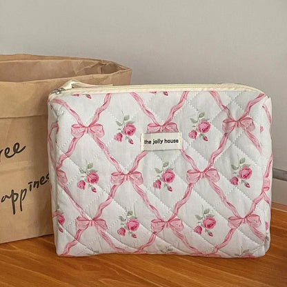 1pcs Cotton Blue Flower Women Cosmetic Bag Fabric Storage Bags Small Big Capacity Travel Organzier Pouch Women Makeup Case