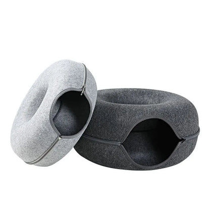 10.46 B0CX4PJ3GN light grey Donut Cat Bed Interactive Tunnel Pet Felt Indoor Toys Cats House Kitten Training Toy Cat Kennel Pets Supplies