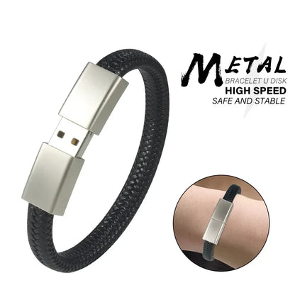 Waterproof USB Bracelet Flash Drive - 128GB to 4GB Black/Silver Wristband Memory Stick for PC, Laptop, Car, TV - Ideal for Gifts and Data Storage