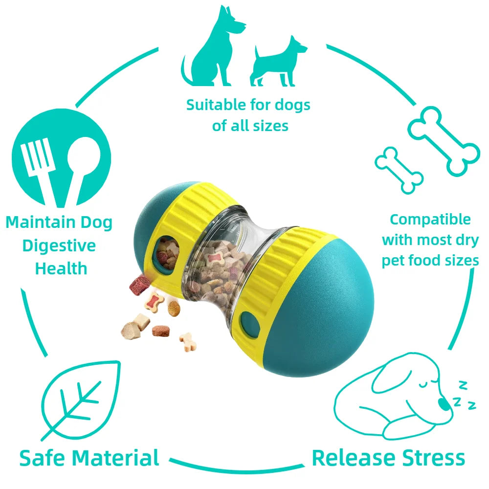 interactive treat dispensing pet toy ball for dogs and cats, slow feeder, durable design, turquoise and red, enhances mental stimulation, ideal for training, suitable for all pets