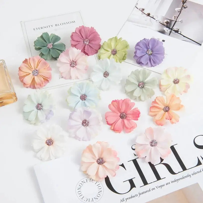 50pcs pink silk daisy heads artificial flowers for wedding decorations, diy crafts, party decor, christmas wreaths, home decor, and indoor use