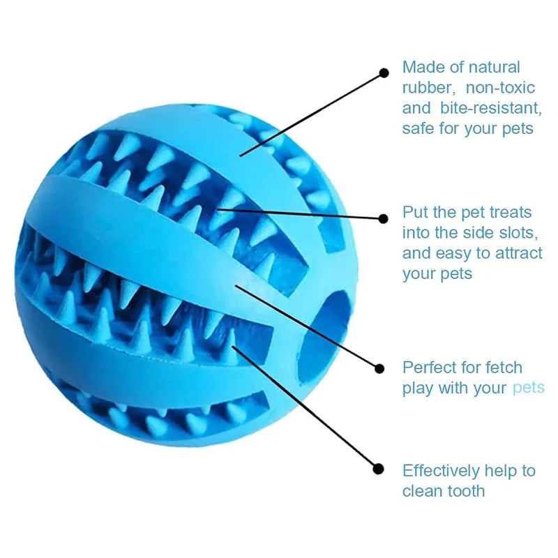 pet chew toy ball, durable rubber, dental cleaning & treat dispenser, engaging indoor/outdoor play, ideal for small dogs & cats, lightweight for active fun