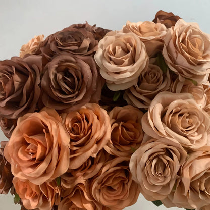 Artificial Roses Bouquet, Silk Flowers for Home Decor, Wedding, Anniversaries, Coffee Brown, Indoor Events, Elegant Floral Arrangement, Perfect Gift for Special Occasions