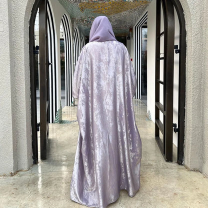 Shiny Satin Batwing Abaya Caftan Femme Open Abayas Luxury Kaftan for Women Dubai Turkey Kebaya Outfit Robe Clothing Musulmane - Elegant and Stylish Fashion