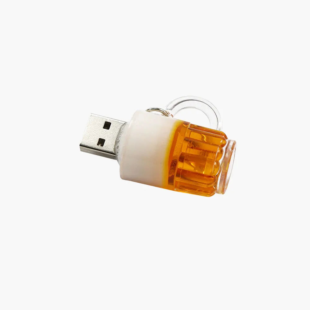 whimsical beer mug usb flash drive 128gb | creative memory stick gift | portable usb 2.0 storage for photos & files | fun keychain accessory