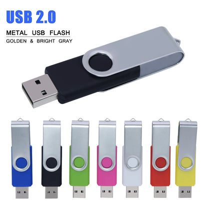 USB Flash Drive 128GB 64GB 32GB 16GB 8GB 4GB Swivel Design, Metal Pen Drive, Cle USB 2.0 Portable Memory Stick, Multiple Colours, CE & RoHS Certified, Real Capacity