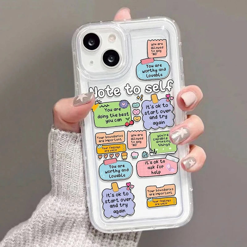 clear cute cartoon slogan print case for iphone 14/15/16 plus, pro, max - anti-scratch, dustproof, non-slip