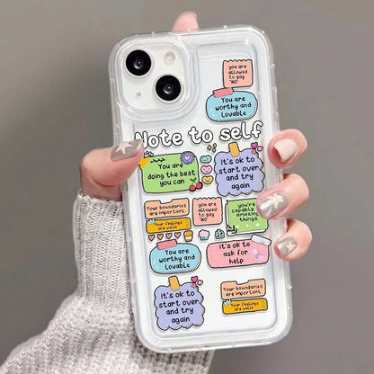 Clear Cute Cartoon Slogan Print Case for iPhone 14/15/16 Plus, Pro, Max - Anti-Scratch, Dustproof, Non-Slip