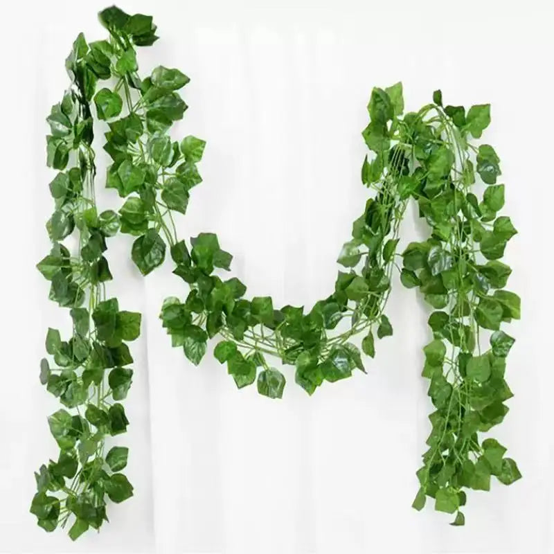 artificial green ivy leaf garland 2.1m, silk rattan hanging vine for wall decor, home and garden decoration, wedding party, outdoor exhibition, diy fake wreath leaves
