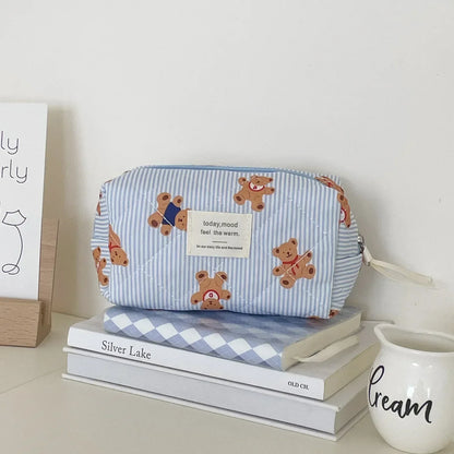 1pcs Cotton Blue Flower Women Cosmetic Bag Fabric Storage Bags Small Big Capacity Travel Organzier Pouch Women Makeup Case