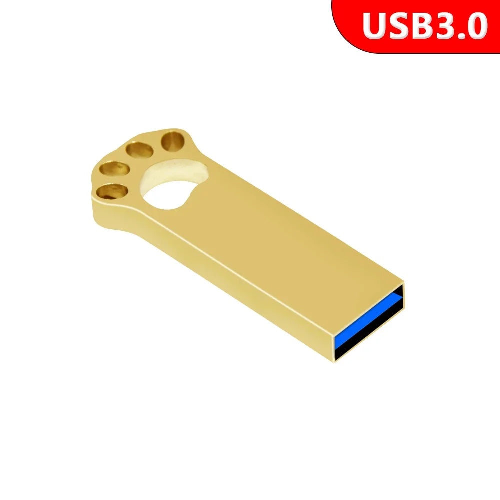 usb 3.0 metal flash drive - 128gb, 64gb, 32gb, 16gb, 8gb - cute cat paw design memory stick, creative gift for data storage & transfer