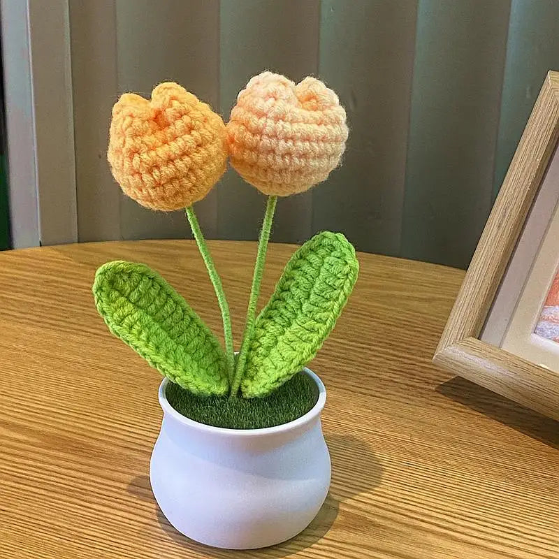 mini artificial rose decoration, handwoven wool plant for home, office desk ornament, perfect for anniversaries, birthdays, weddings, indoor bonsai style, pp material
