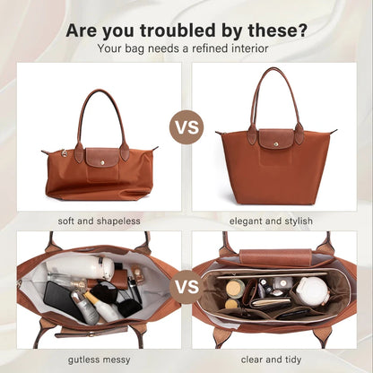 WUTA Dupont Paper Bag Organizer For Longchamp Tote Insert Handbag Liner Storage Shaper for S M L Ultra Light Purse Inner Bag