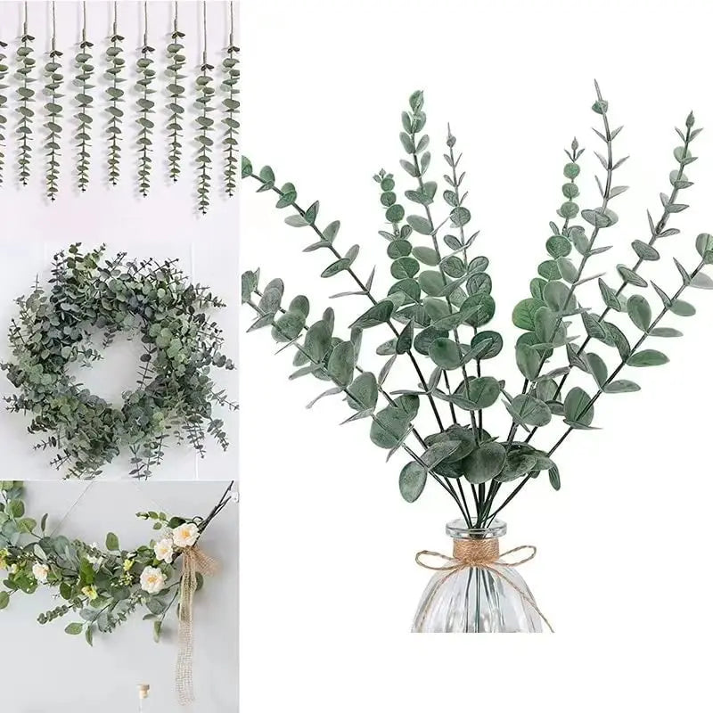12 artificial eucalyptus stems, silver dollar greenery, faux branches for wedding bouquets, floral arrangements, home and outdoor decoration, 12 piece set