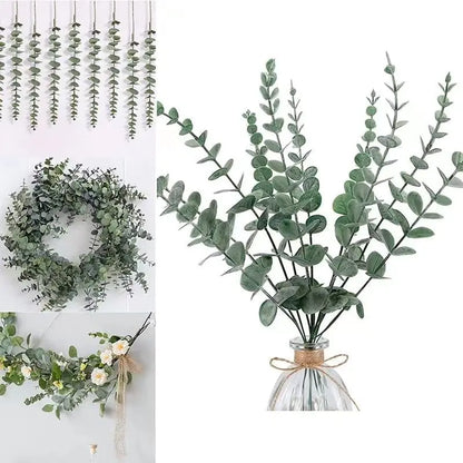 12 Artificial Eucalyptus Stems, Silver Dollar Greenery, Faux Branches for Wedding Bouquets, Floral Arrangements, Home and Outdoor Decoration, 12 Piece Set