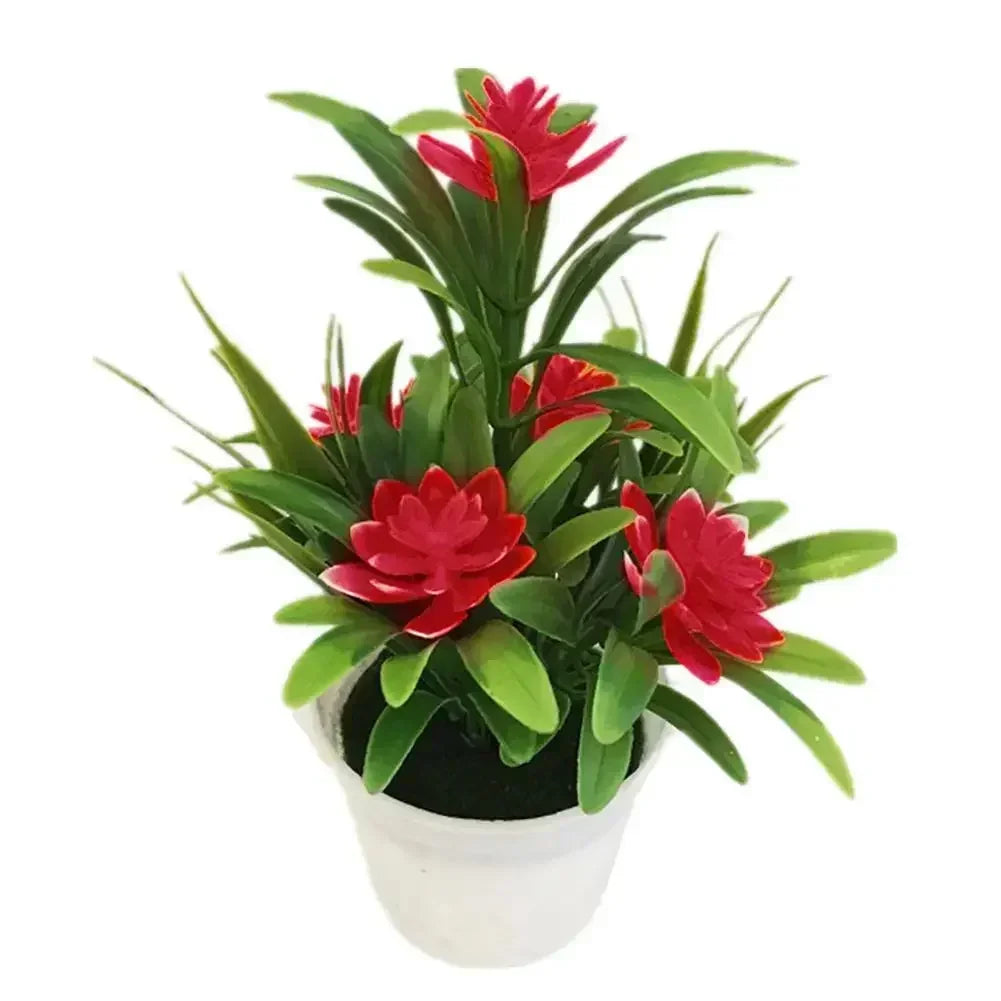 vibrant artificial bonsai with multicolour flowers | plastic decor for home, office, garden display | red, purple, pink, orange, yellow | 13x18cm table ornament