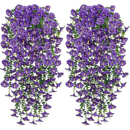 75cm White Crochet Artificial Morning Glory Flowers Wall Hanging Vine, Faux Violet Plant for Home, Garden, Wedding and Outdoor Decoration (2pcs)