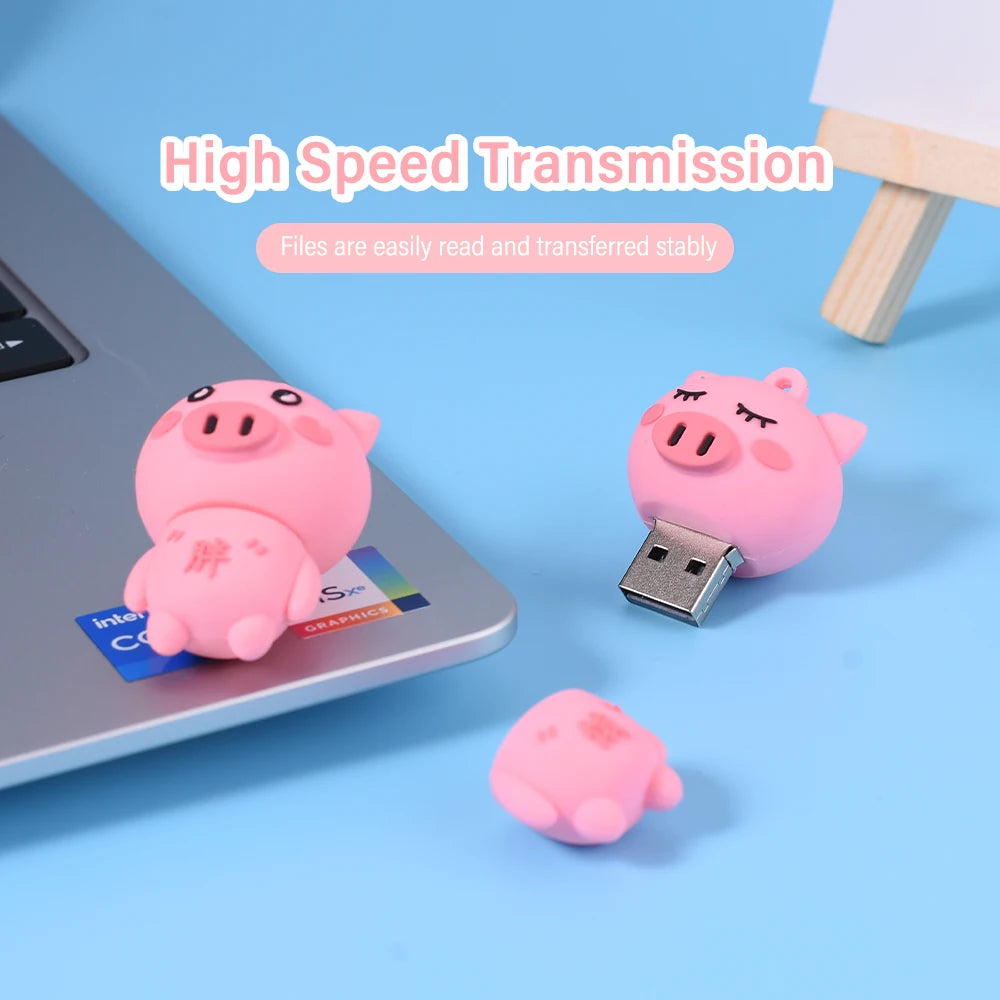 cute pink pig usb flash drive, silicone usb 2.0 stick, 4gb 8gb 16gb 32gb storage, creative student gift, cartoon memory stick for girls