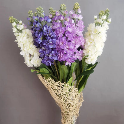 Artificial Hyacinth Flowers Violet Silk Green Leaves for Wedding Anniversary Party Decor Indoor Home Decoration