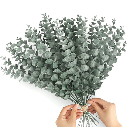 12 Artificial Eucalyptus Stems, Silver Dollar Greenery, Faux Branches for Wedding Bouquets, Floral Arrangements, Home and Outdoor Decoration, 12 Piece Set