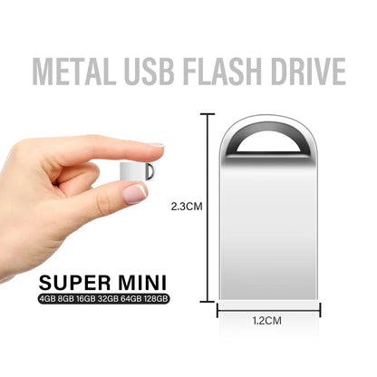 Mini Metal USB Flash Drive 64GB 32GB Waterproof High-Speed Stick for Business, Photography, and Wedding Gifts - USB 2.0 U Disk in Black and Silver