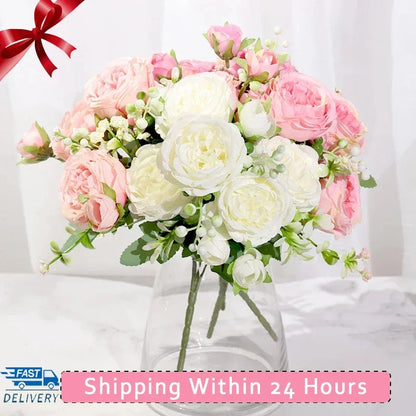 Artificial Silk Rose Bouquet for Wedding and Home Decoration - Large and Small Heads for Indoor Use - Versatile Decor for Anniversaries, Showers, Birthdays, and More