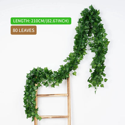 Artificial Green Ivy Leaf Vine Garland, Silk Hanging Decoration, 2.1M Length, Home Garden Decor, Wedding Party Display, Outdoor Use, DIY Crafts, Wall Accent