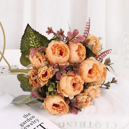 Silk Peony Artificial Flowers Bouquet, 30cm Decorative Faux Floral Arrangement, Indoor Peonies for Home, Wedding, Bridal Shower, Party, Hotel Table and Vase Décor