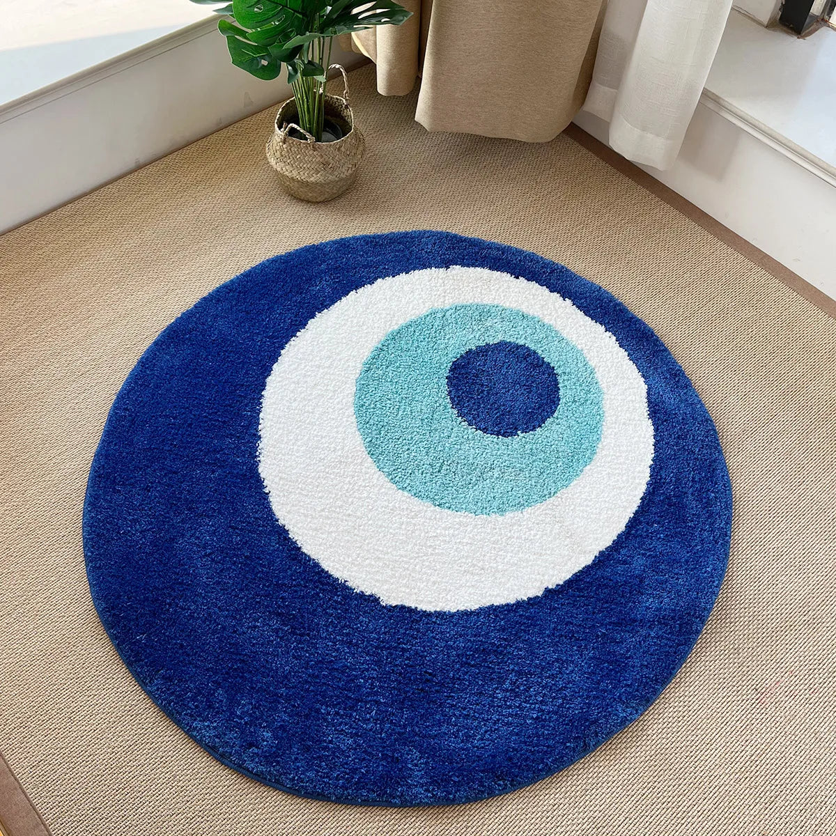 blue evil eyes circular tufted rug tufting bedroom mat geometric living room carpet floor tidy foot pad bedside doormat soft non-slip area rug for home decor