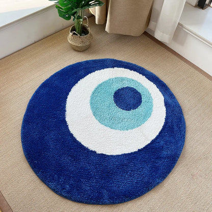 Blue Evil Eyes Circular Tufted Rug Tufting Bedroom Mat Geometric Living Room Carpet Floor Tidy Foot Pad Bedside Doormat Soft Non-Slip Area Rug for Home Decor