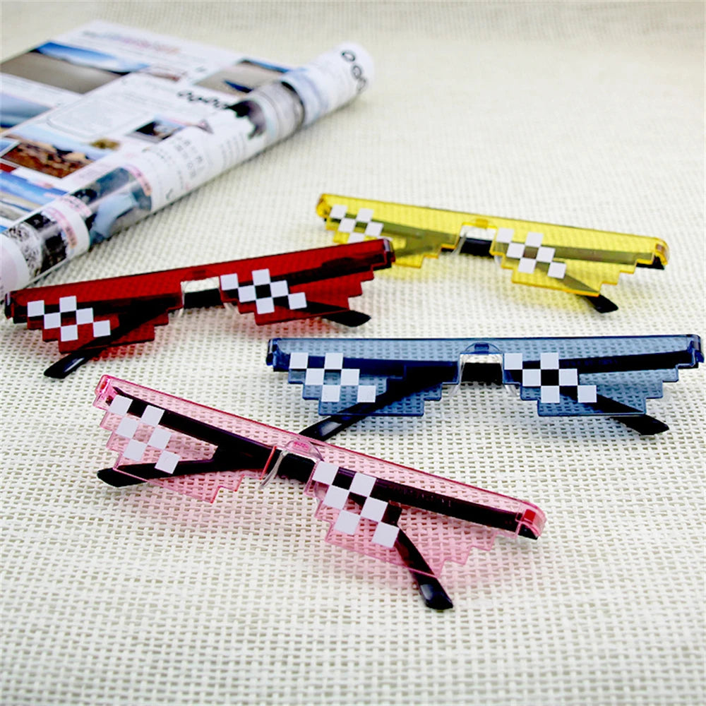 lovatfirs thug life sunglasses 8 pack pixelated mosaic party glasses in black red pink yellow blue - fun fashion eyewear for women and men
