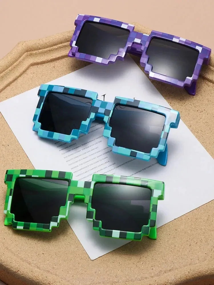 funny kids sunglasses cosplay action game toy square glasses thug life eyewear pixel mosaic gift for children