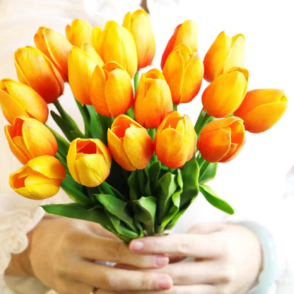 Artificial White Tulips Bouquet, PE Silicone Realistic Fake Flowers for Home Decor, Bridal Showers, Valentine's Gifts, Weddings, Indoor Arrangements